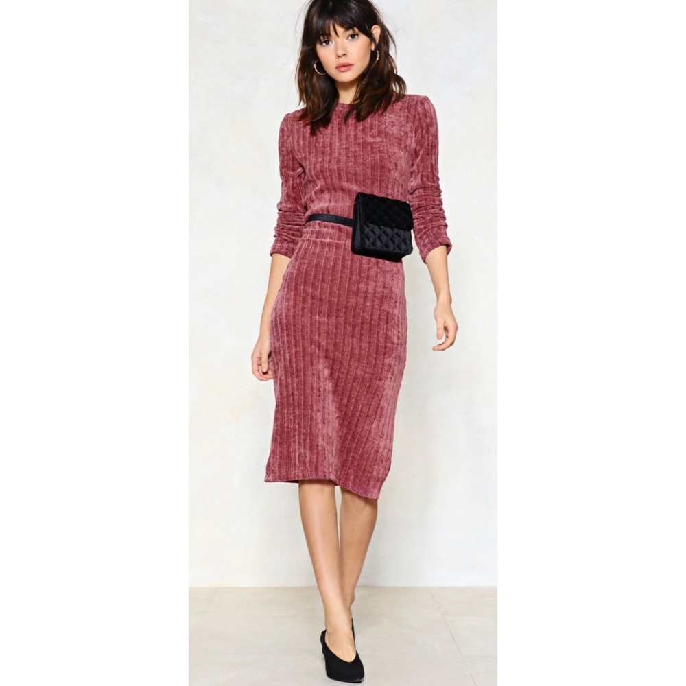 • Nasty Gal • Knitted Out Rose Pink Ribbed Midi Dress ♡︎